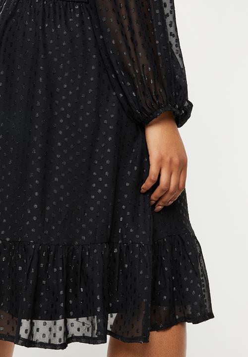 edit Plus - Fully lined metallic high neck dress - black 