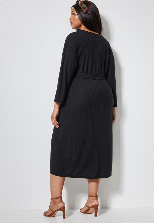 Superbalist - Rib knit tie drop shoulder dress - black
