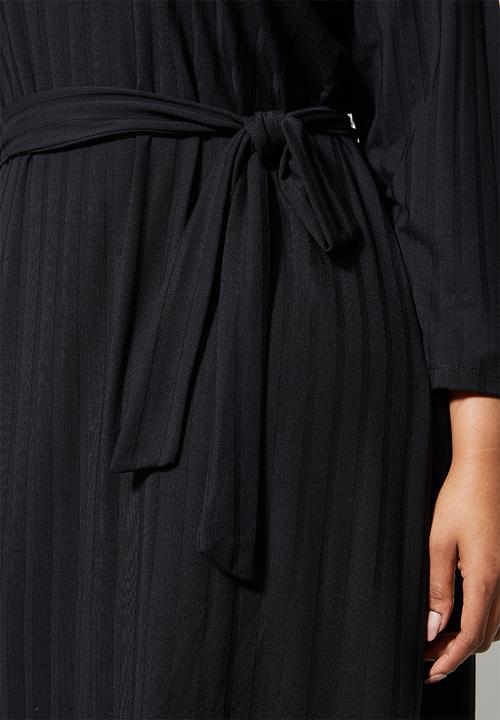 Superbalist - Rib knit tie drop shoulder dress - black