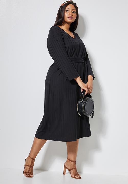 Superbalist - Rib knit tie drop shoulder dress - black