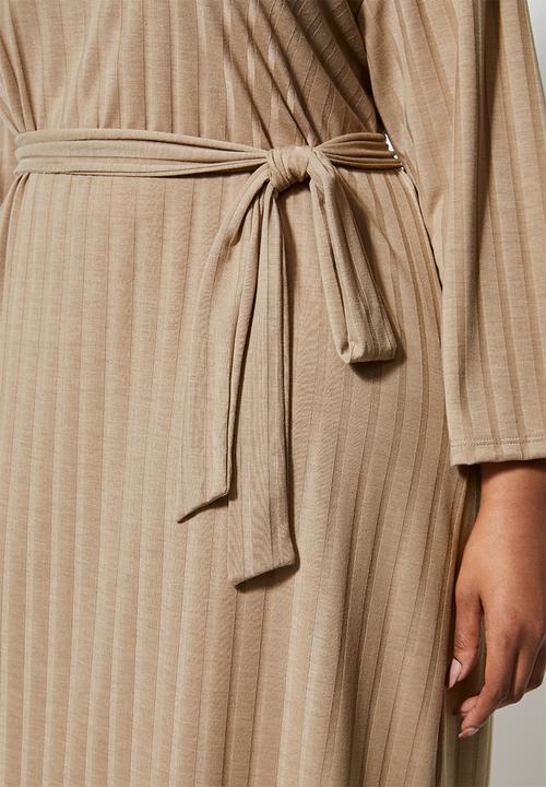 Superbalist - Rib knit tie drop shoulder dress - stone