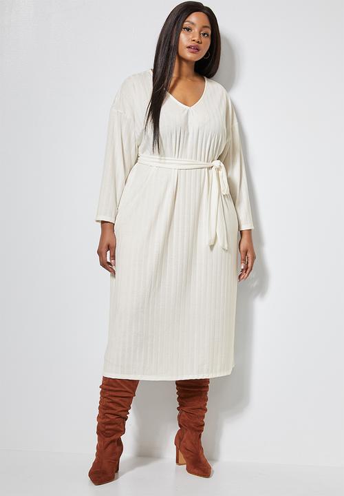 Superbalist - Rib knit tie drop shoulder dress - white