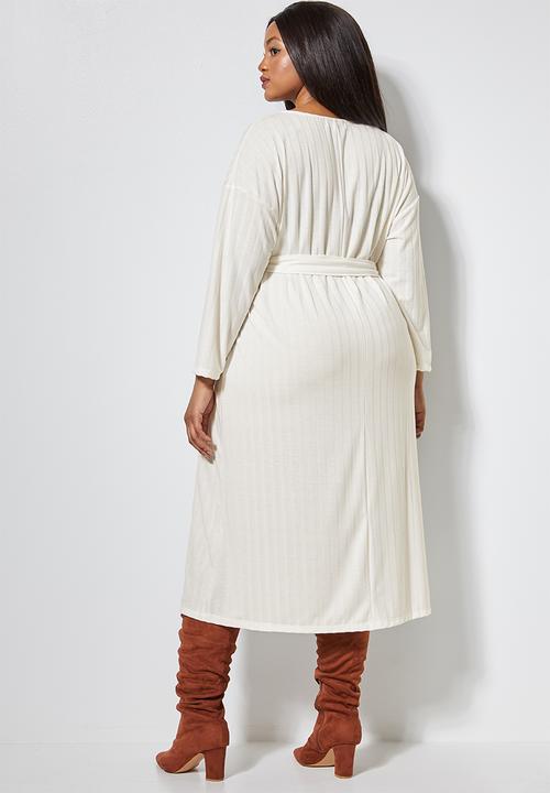 Superbalist - Rib knit tie drop shoulder dress - white