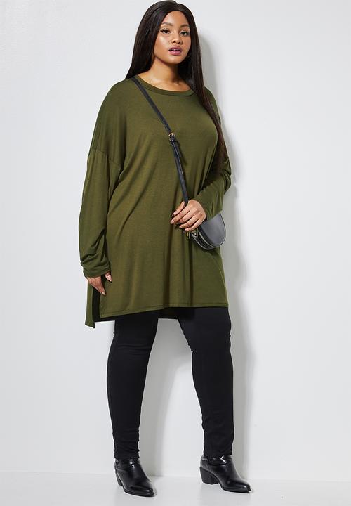 Superbalist - Longline viscose tee - khaki