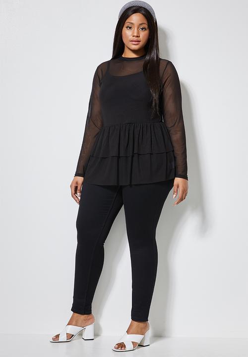 Superbalist - Mesh tiered high neck tee(plus) - black