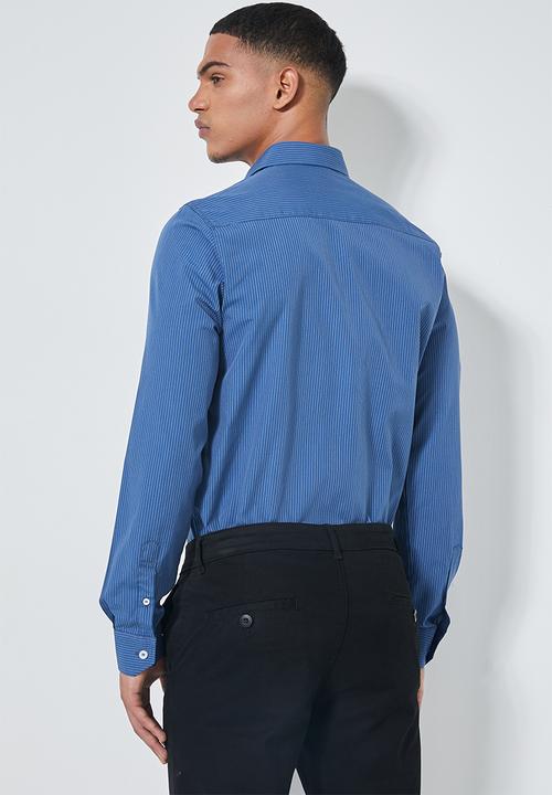 Superbalist - Stripe slim fit long sleeve shirt - blue