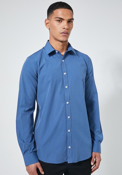 Superbalist - Stripe slim fit long sleeve shirt - blue