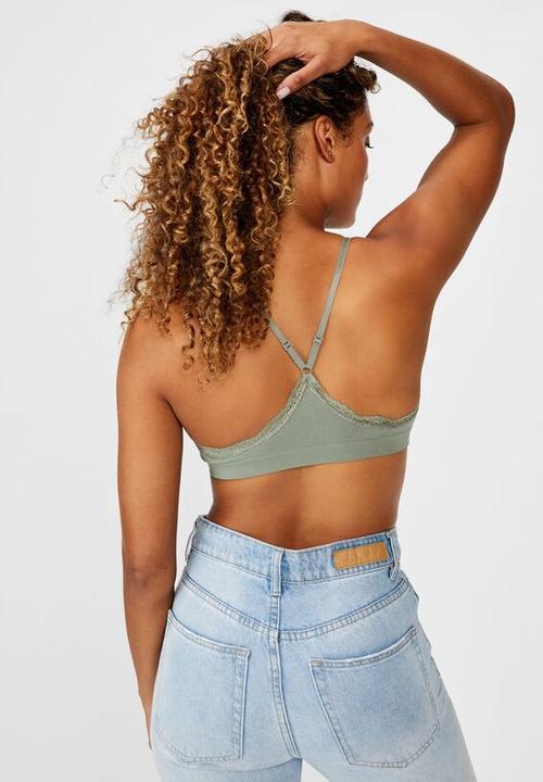 Cotton On - Seamfree rib & lace triangle bralette - cool avocado