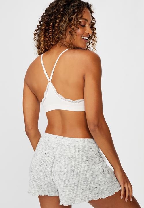 Cotton On - Seamfree rib & lace triangle bralette -crystal pink