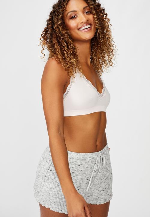 Cotton On - Seamfree rib & lace triangle bralette -crystal pink
