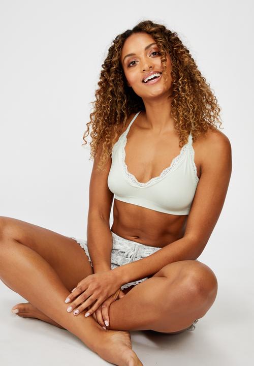 Cotton On - Seamfree rib & lace triangle bralette - green tint