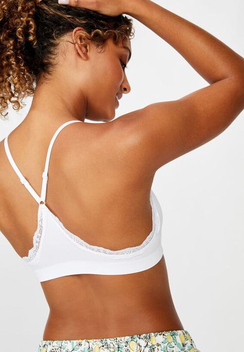 Cotton On - Seamfree rib & lace triangle bralette - white