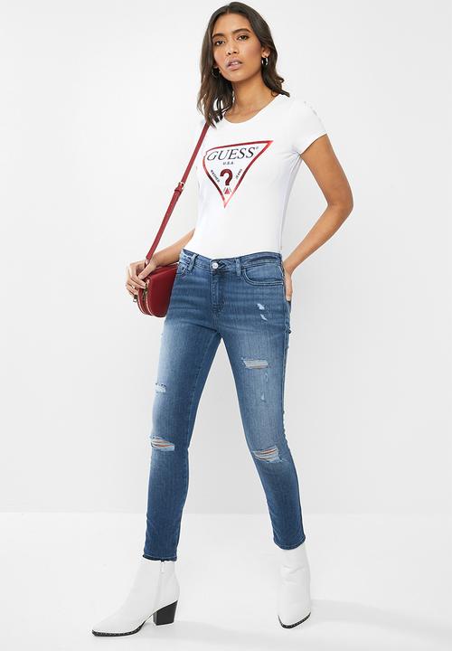 GUESS - Ripped fashion sexy curve jeans - blue