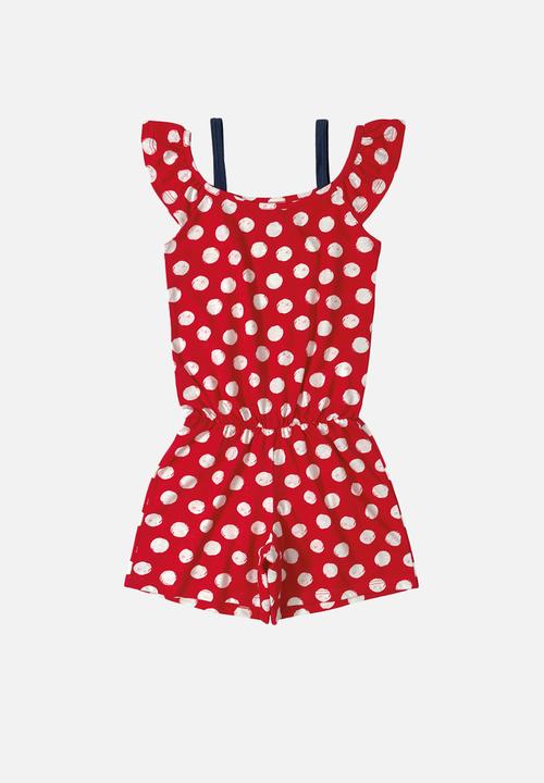 polka dot playsuit red