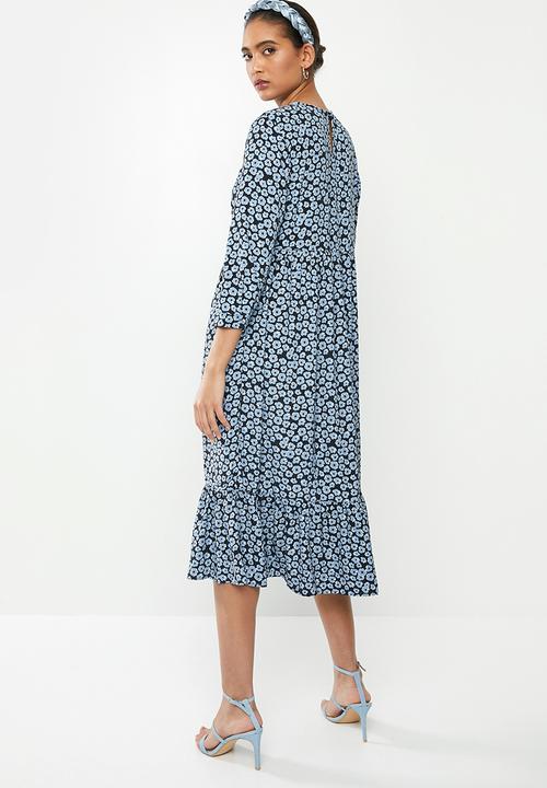 Glamorous - Foral tiered midi dress - dusty blue