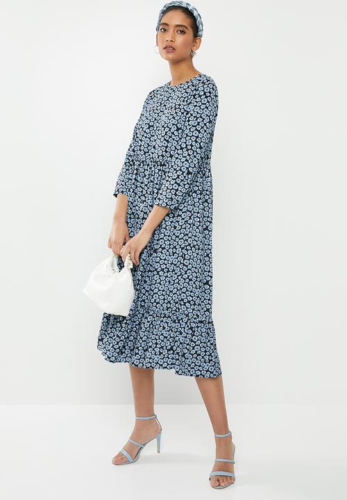 Glamorous - Foral tiered midi dress - dusty blue