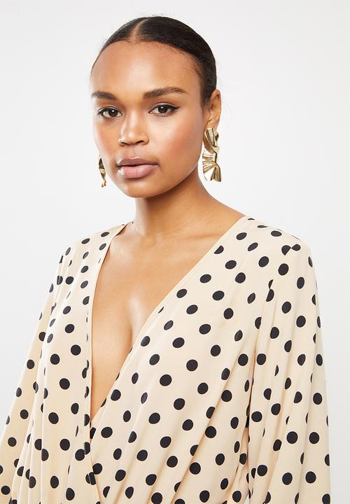 Missguided - Polka dot balloon sleeve wrap bodysuit - cream