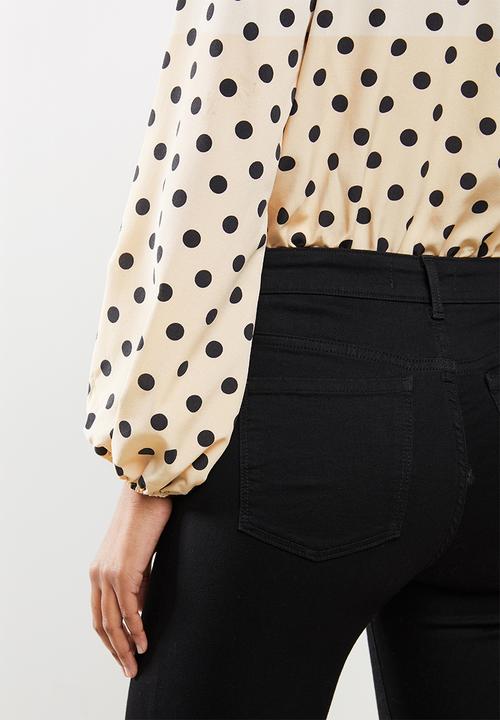 Missguided - Polka dot balloon sleeve wrap bodysuit - cream