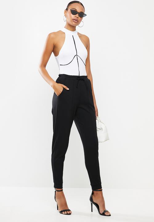 Missguided - Piping detail high neck bodysuit - white