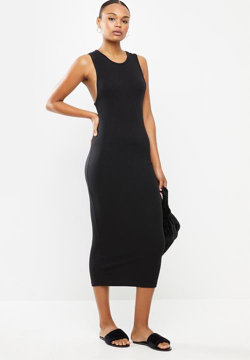 Missguided - Ribbed racer back midi dress - black