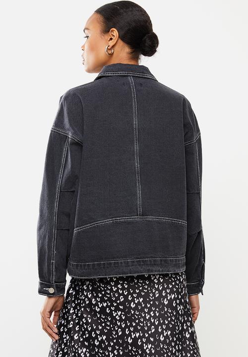 Missguided - 80's Batwing oversized denim jacket - black