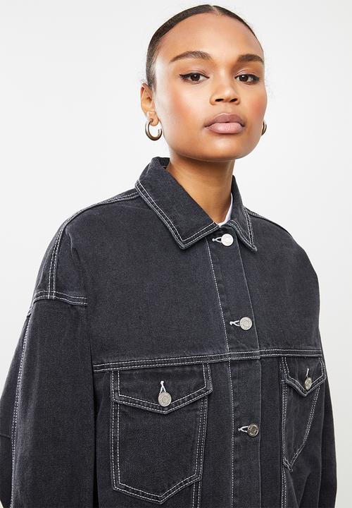 Missguided - 80's Batwing oversized denim jacket - black