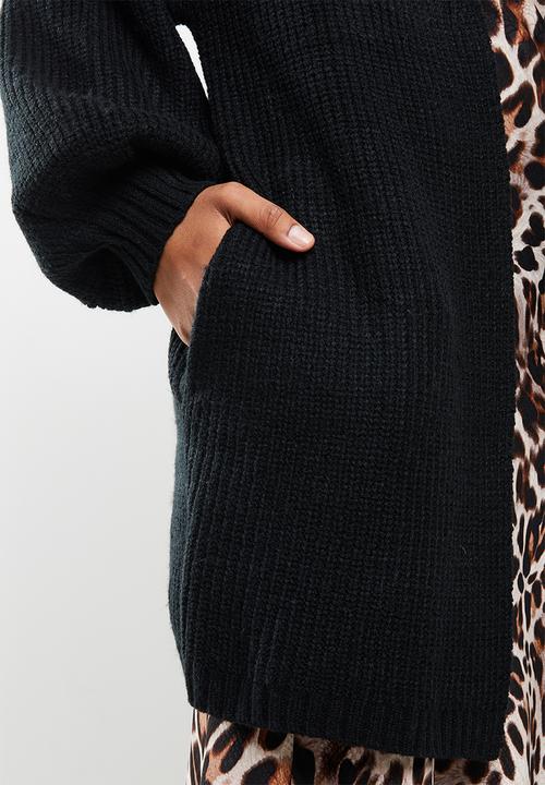 Missguided - Ribbed balloon sleeve oversized cardigan - black