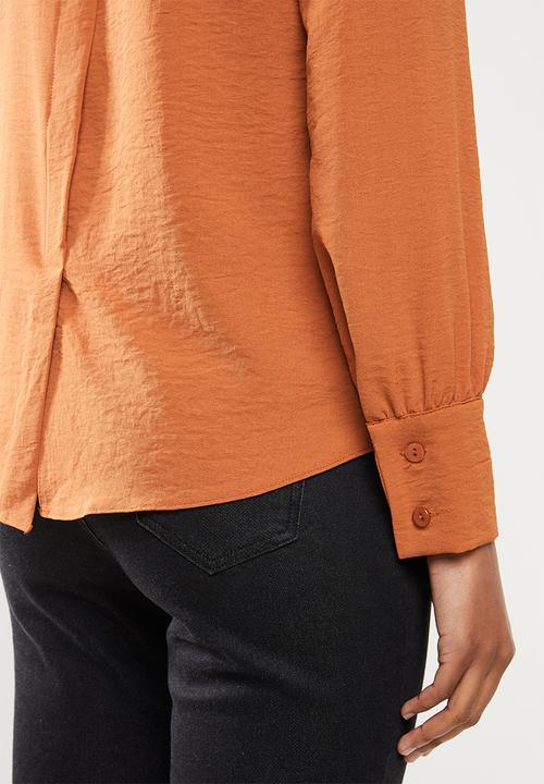 edit - Long sleeve woven cuff shell plain - tobacco