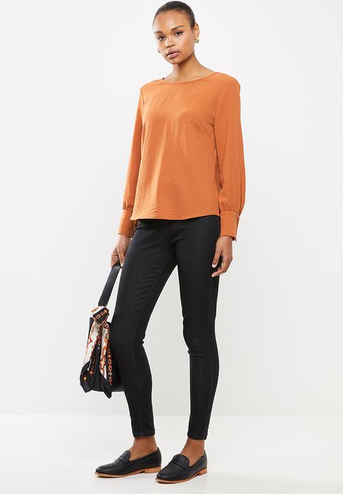 edit - Long sleeve woven cuff shell plain - tobacco