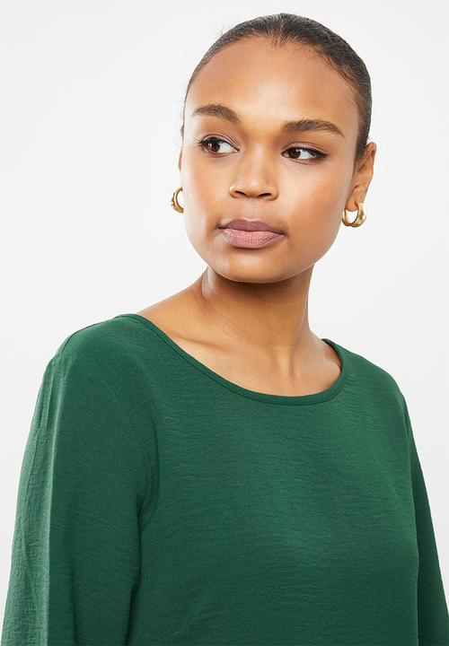edit - Long sleeve woven cuff shell blouse - emerald