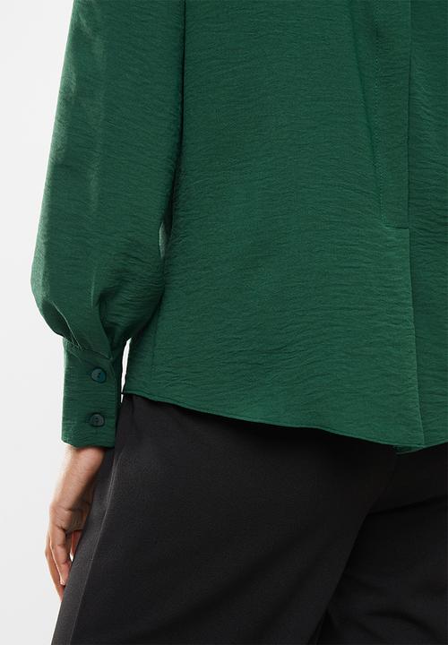 edit - Long sleeve woven cuff shell blouse - emerald