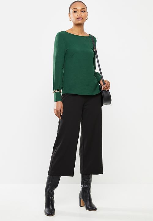 edit - Long sleeve woven cuff shell blouse - emerald