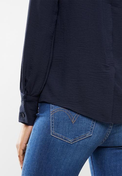 edit - Long sleeve woven cuff shell plain - navy