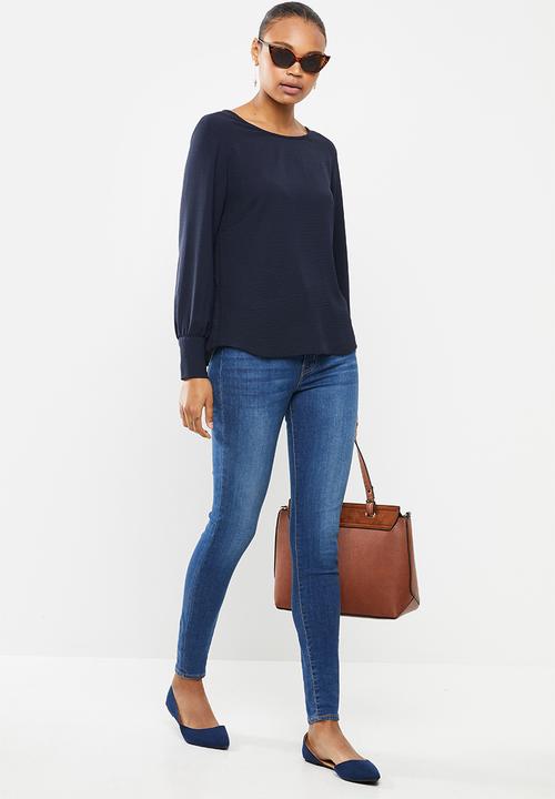 edit - Long sleeve woven cuff shell plain - navy
