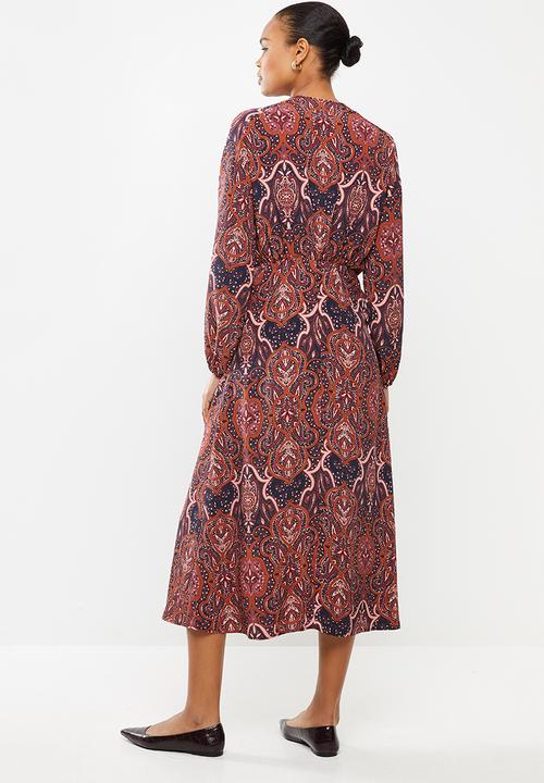 edit - Tie front twill maxi dress - brown 