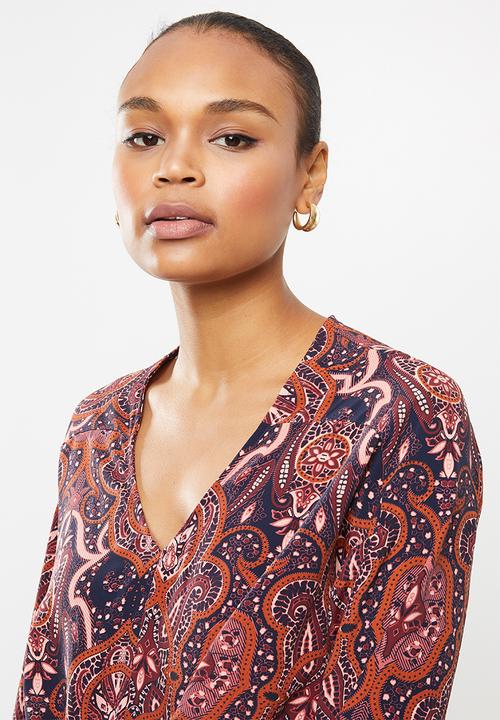 edit - Tie front twill maxi dress - brown 
