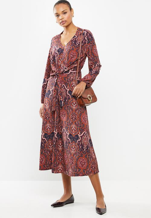 edit - Tie front twill maxi dress - brown 