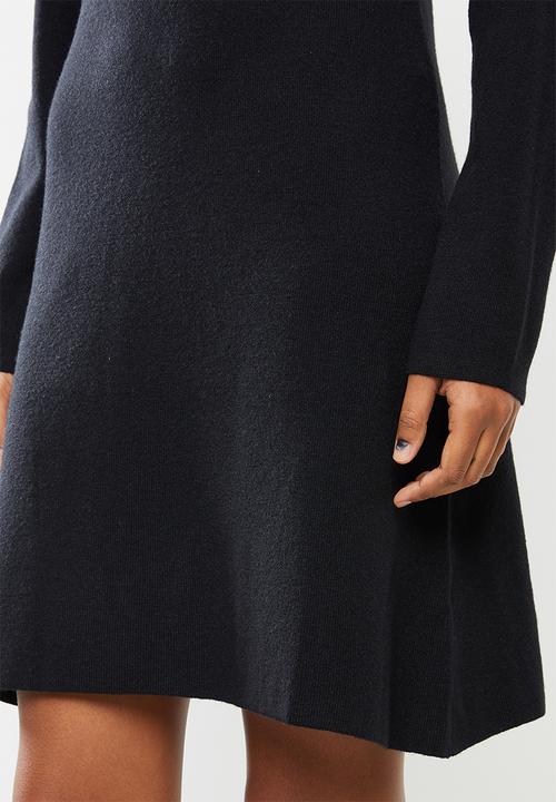 edit - Knitwear polo neck a-line dress - black