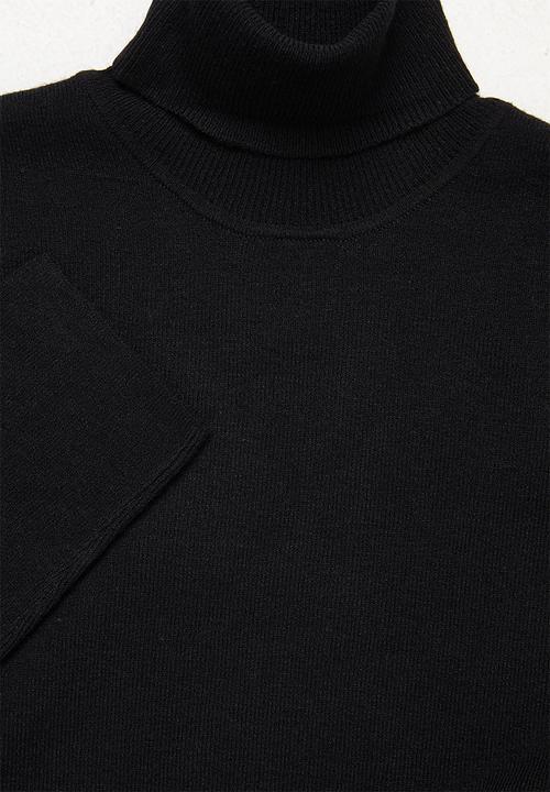edit - Knitwear polo neck a-line dress - black