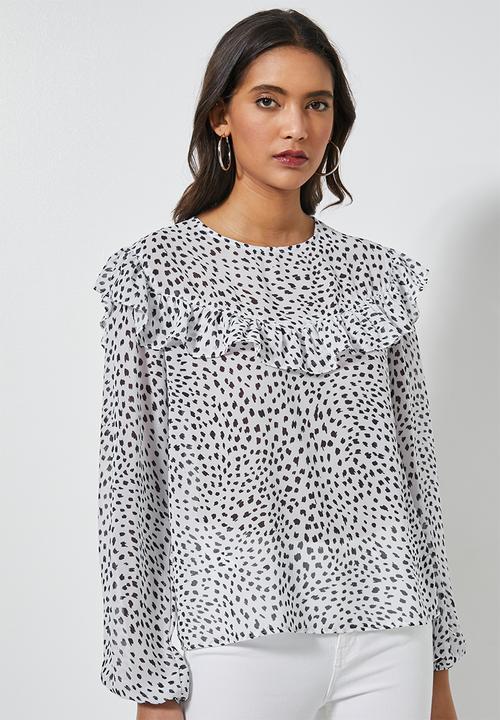 Superbalist - Femme ruffle blouse - white & black 
