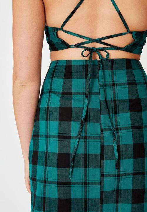 Factorie - Cutout back mini dress - pacific green check