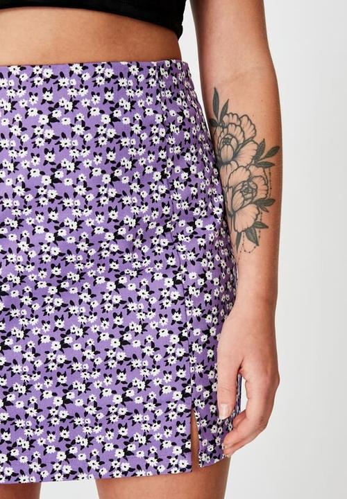 Factorie - Double split mini skirt - jayda purple ditsy