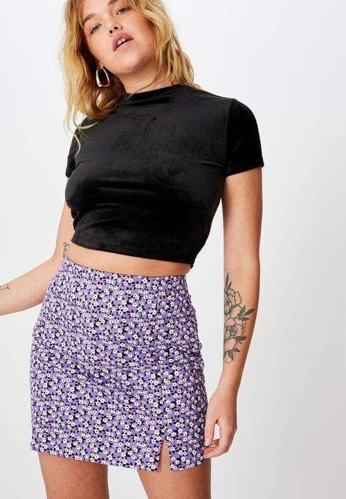 Factorie - Double split mini skirt - jayda purple ditsy
