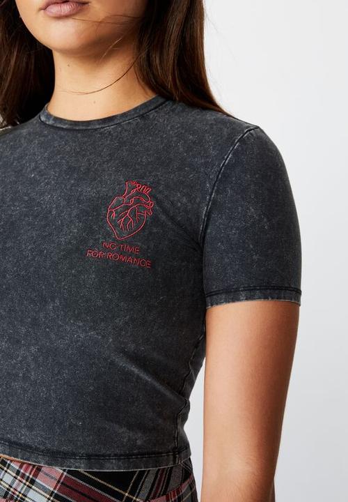 Factorie - Fitted graphic T-shirt no romance - washed black