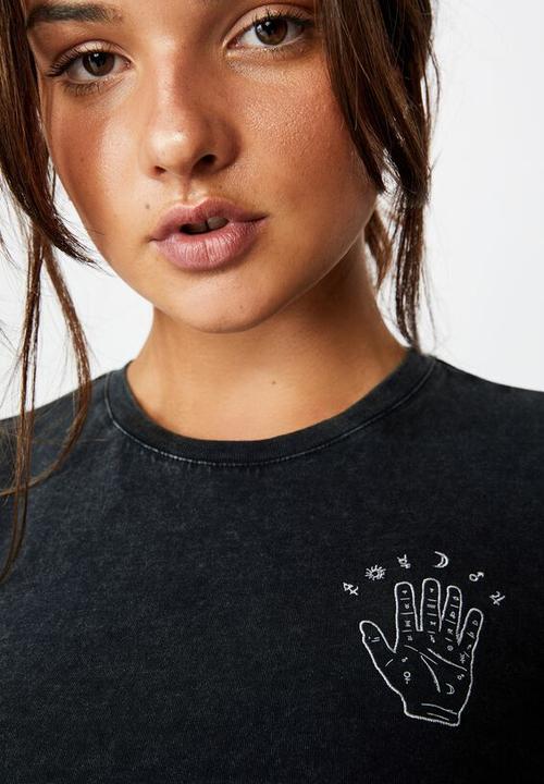 Factorie - Fitted graphic T-shirt  palmistry - washed black