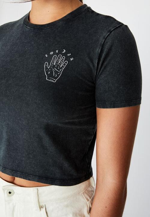 Factorie - Fitted graphic T-shirt  palmistry - washed black
