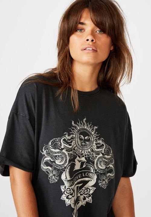 Factorie - Oversized graphic tee no love lost - washed black
