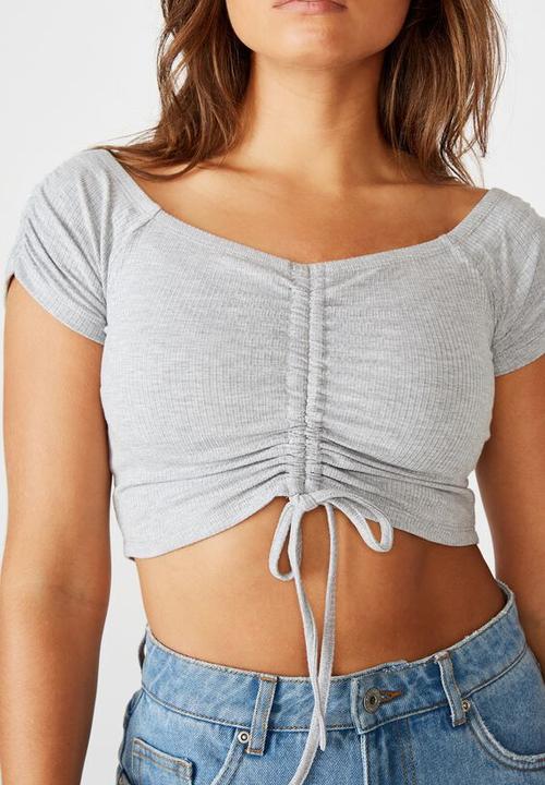 Factorie - Pull front off the shoulder rib top - grey