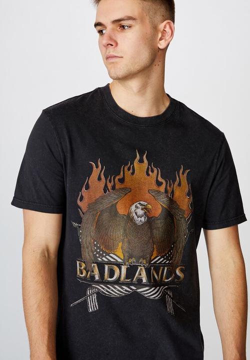 Factorie - Regular graphic T-shirt badlands - washed black