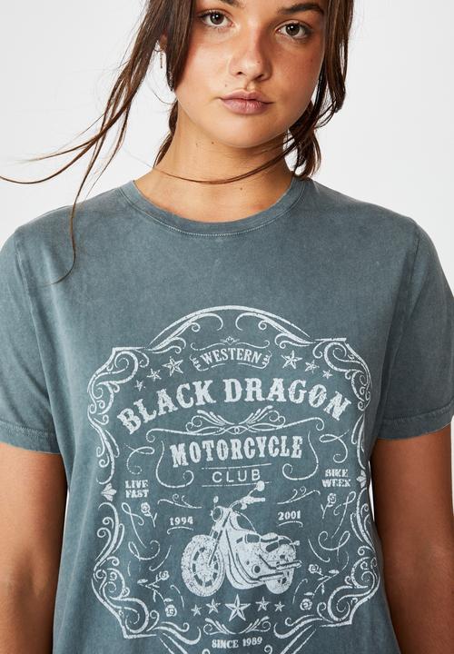 Factorie - Relaxed graphic T-shirt dragon motorcycle - washed grey 